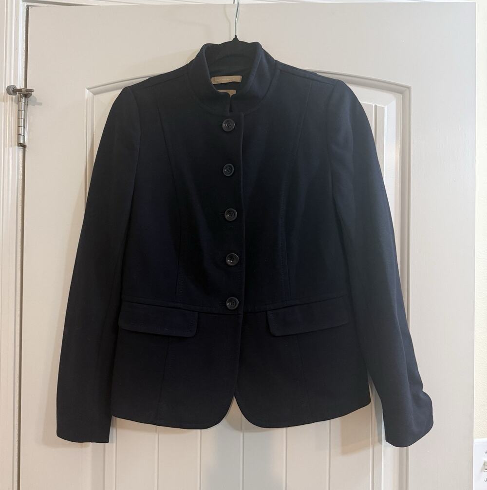 Talbots Black Solid Button Front Blazer Jacket w/ Pockets Long Sleeve Size 4
